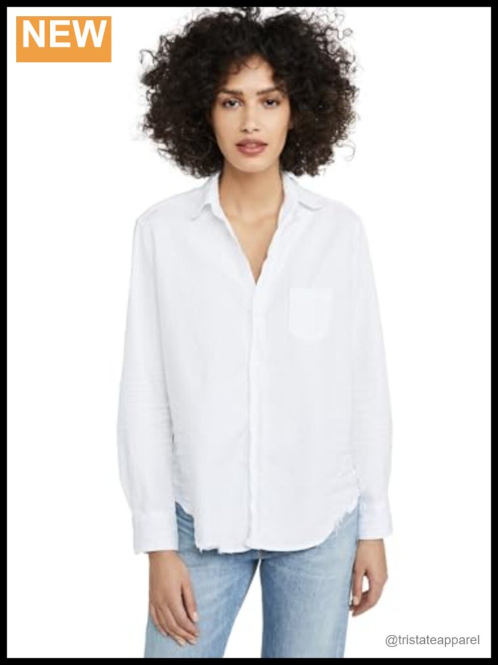 Tattered Denim Button-Down Shirt, 100% Cotton